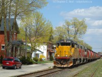 This was a rare move at the time, with no customers east of Guelph until Canwel opened up in Acton in 2018, there was almost no reason for 580 to go east of town unless they had to rescue 431 on the hill or some other odd move occurred. This was one of them, and as I recall I chanced on this while out. From what I recall GEXR decided to store loaded grain cars in the siding at Rockwood and 580 had to grab them, days later for the Shantz Terminal, allowing this at the time rare scene on a beautiful spring afternoon.