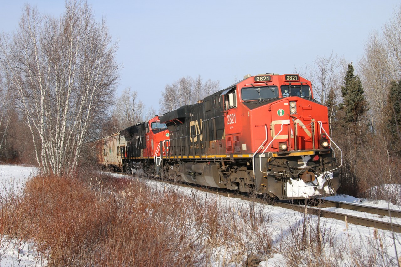 Unit potash train from Saskatchewan B730 is getting closer to Monctons Gordon Yard for a final crew change to take this heavy mammoth to the Port of Saint John, NB.