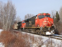 Unit potash train from Saskatchewan B730 is getting closer to Monctons Gordon Yard for a final crew change to take this heavy mammoth to the Port of Saint John, NB.