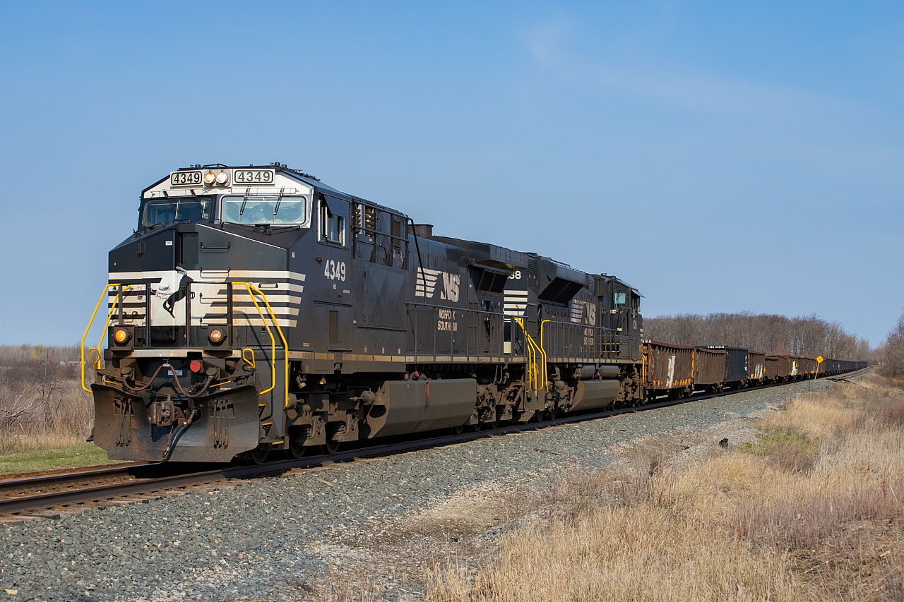 As I said in a comment on Rob's shot of a UP SD70 in Kinnear, things sure have been interesting the past few months on the Hamilton Sub with the substantial increase in seasonal slab traffic this year. Been quite a few extras (2-255s, T50s, and extra yard jobs) as a result, and lots of mainline freight appearances in Aberdeen again too. Basically doing whatever they can to keep cars moving with limited space around here. The most recent example of all of this was these two NS units, which first appeared as a 2-255 from Buffalo on April 7 before running to Welland the following morning as T50 with 50 slab empties. Somehow these were reported traced as being at Wolverton despite never having left Hamilton - another oddity and head scratcher in the slab saga. They stuck around and made another appearance in Kinnear before returning to NS on Saturday's 254.