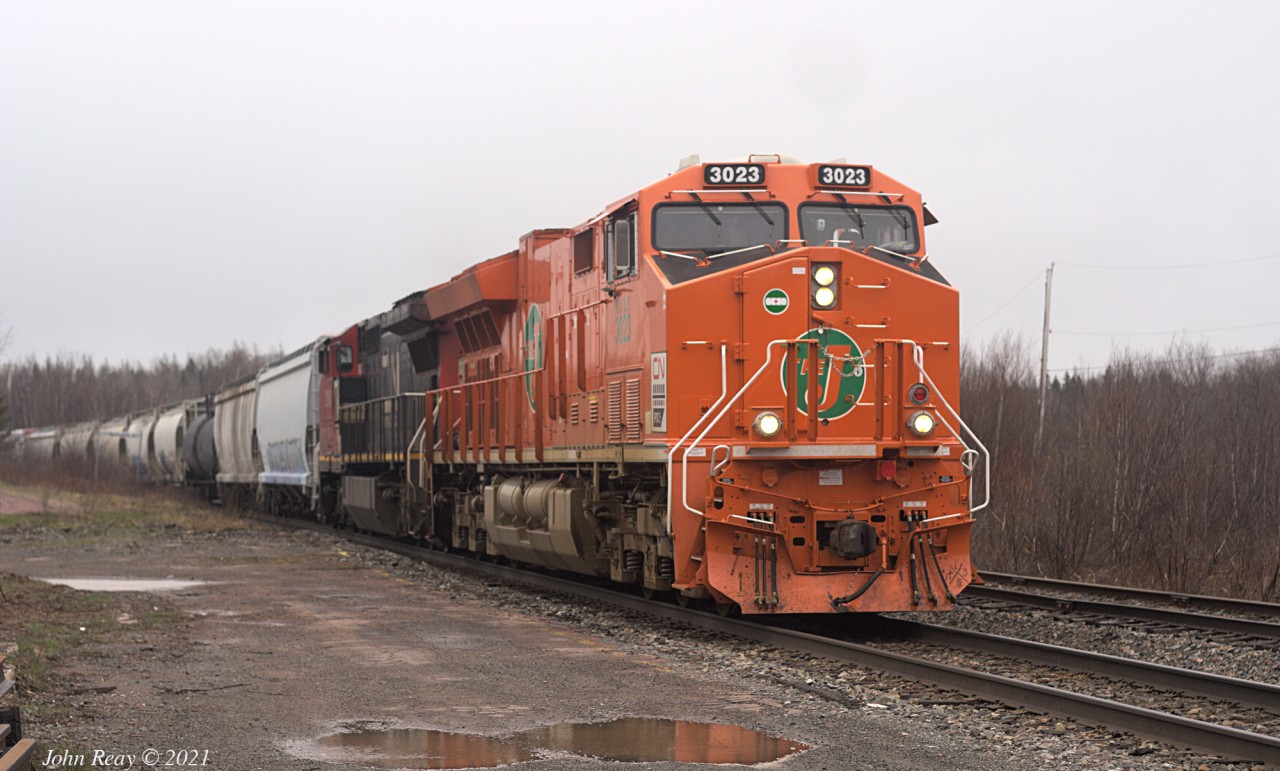 Weather was awful, but at Springhill Jct, 2021-04-17 16:34, I finally bagged a heritage unit. That's something I never managed while I was living in Ontario. This unit was a mid-train DPU on B730 last Wednesday morning at Edmundston, NB when it was taken off for unknown reasons. From there it ended up trailing on Friday's 408 from Moncton to Halifax. Thus it was leading today's 407.
