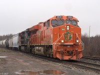 Weather was awful, but at Springhill Jct, 2021-04-17 16:34, I finally bagged a heritage unit. That's something I never managed while I was living in Ontario. This unit was a mid-train DPU on B730 last Wednesday morning at Edmundston, NB when it was taken off for unknown reasons. From there it ended up trailing on Friday's 408 from Moncton to Halifax. Thus it was leading today's 407. 