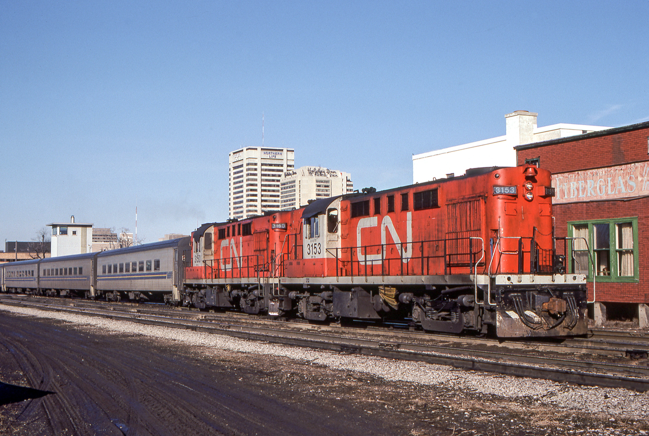 CN 3153 is eastbound in London, Ontario on March 25, 1981.
Bob
