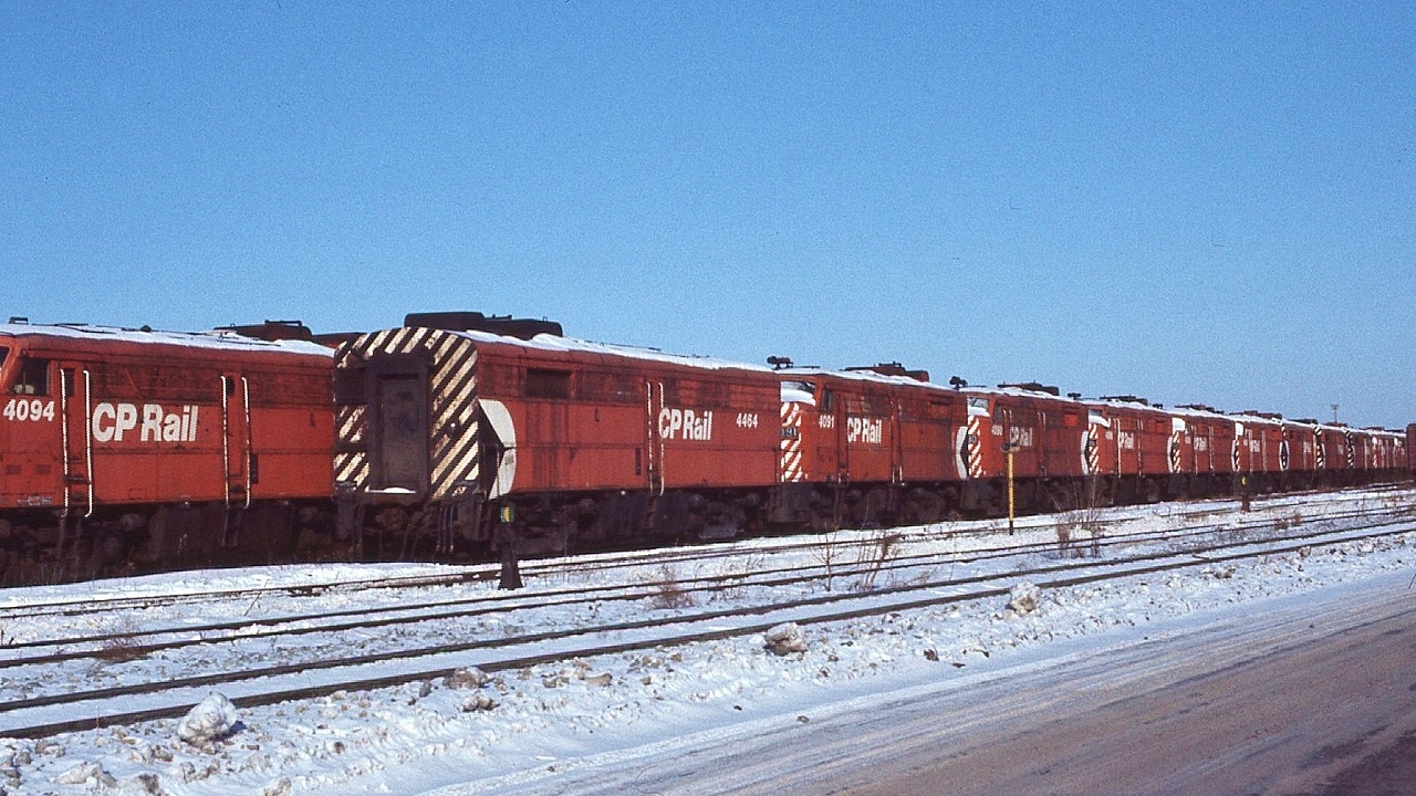 Carriere Fini.


   The whole family of MLW built models: FA2, FPA2, FB2  are stored  - careers finished


   At CP Rail St-Luc, December 11, 1976 Ektachrome by S.Danko