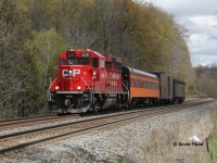 The CP TEC train is pictured underway westbound for London with CP 2241 and a Milwaukee Road inspired coach up front (the highlight of this train for me; the leader was from it!).