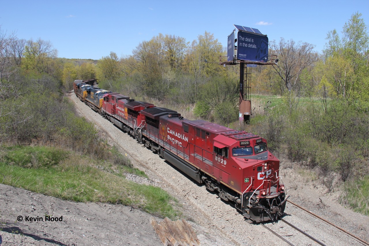 A healthy CP 246 crawls southbound into Hamilton with CP 8029-CP 8000-CSXT 929-CSXT 3063 for power. The experience was quite enjoyable - beautiful weather and a slow-moving train to make for a great chase!