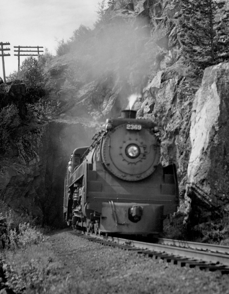 Train 2 with 2369 and 9 cars at Harrison tunnels, near Aggasiz