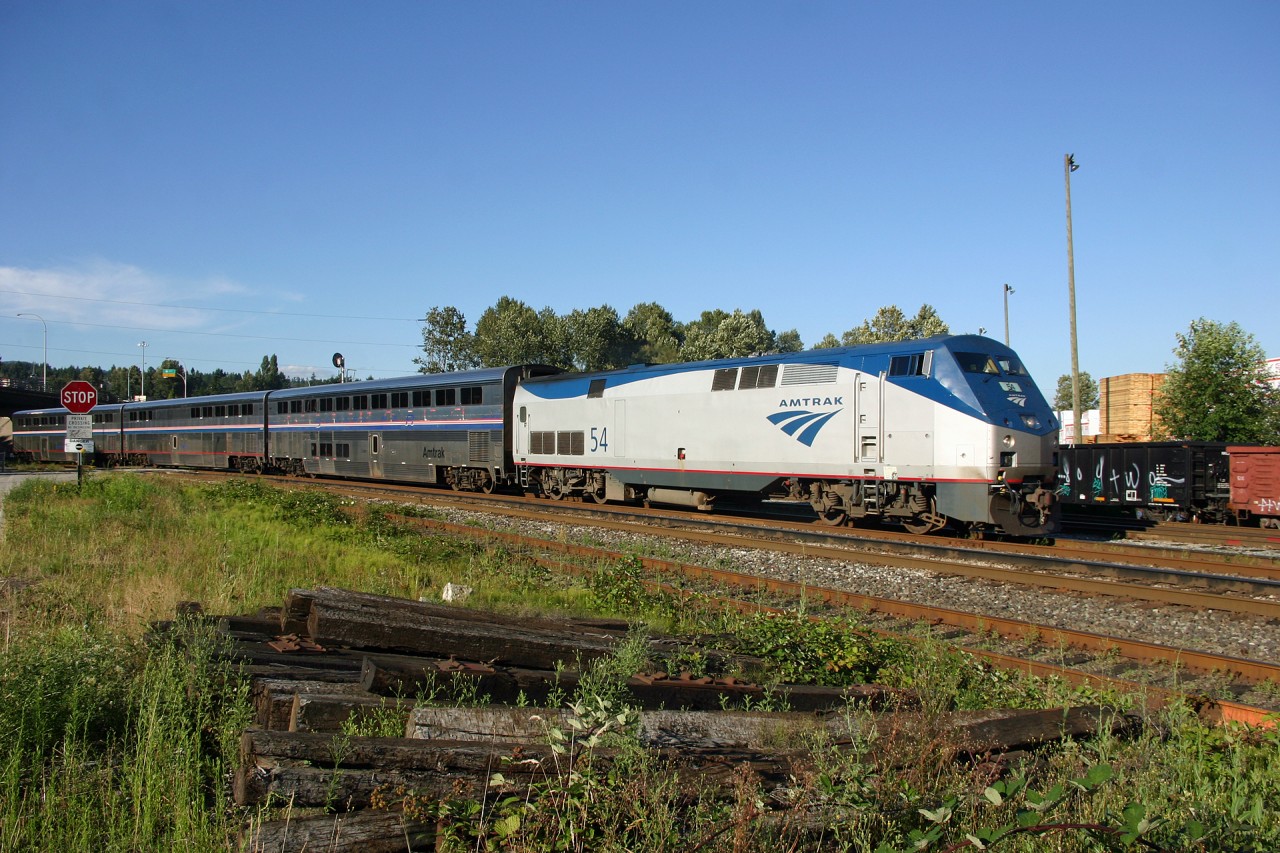 Amtrak Cascades train 517 departs Vancouver for Seattle