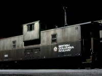 BCOL Caboose 1863 overnights in the yard at Lillooet on April 04, 1995.