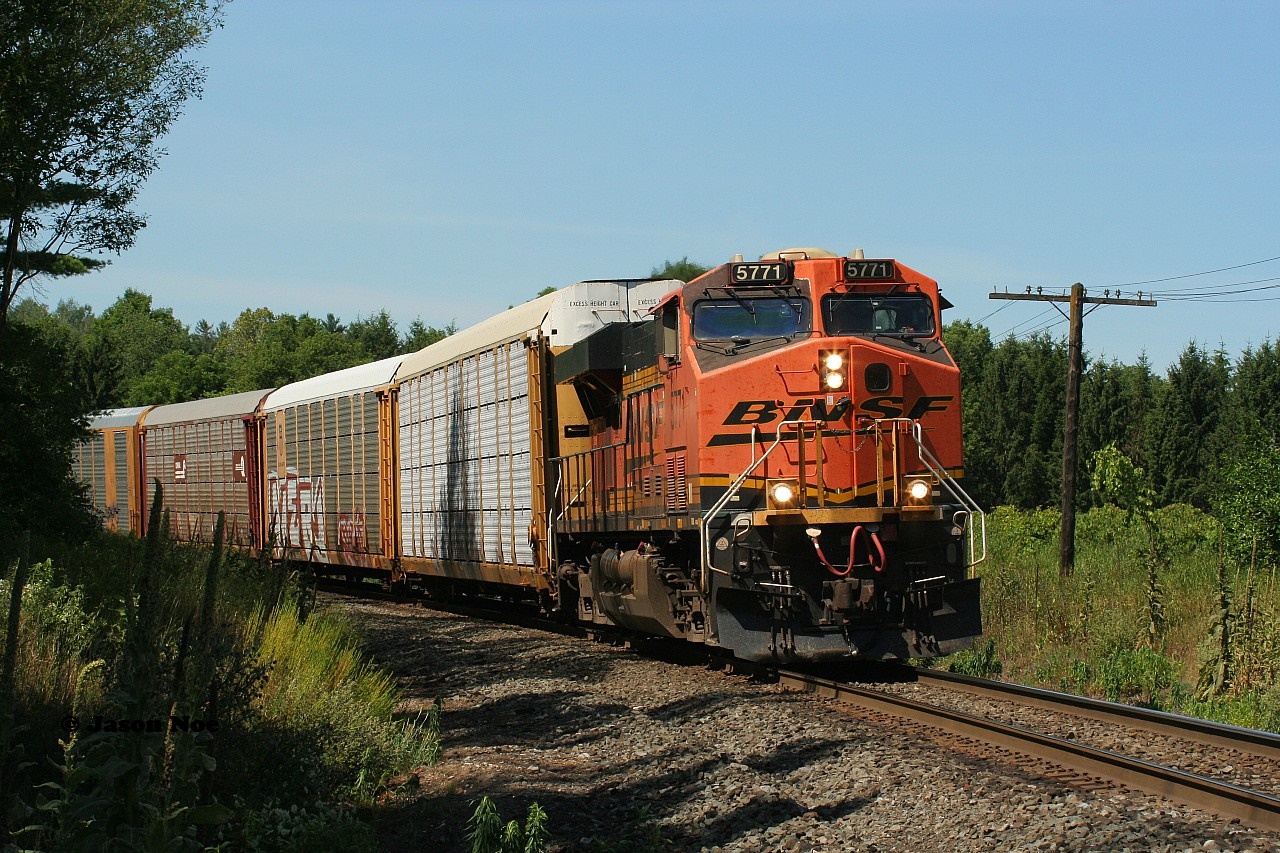 CP train 244 with BNSF 5771 approaches Blenheim Road and the west end of Wolveton yard where it will work, before continuing east to Toronto.