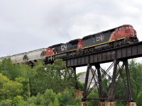 CN's Sudbury Turn from Capreol is shown crossing over the CP mainline with traffic for INCO (or whatever it is now known as) and interchange with the CP at Clarabelle. The mileage on the Sudbury Terminal Sub (Copper Cliff Section) is approximate and the train number is a guess.  