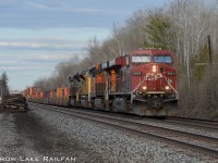 With engines from 2 other class 1 railroads (likely heading back to home rails) and a heritage CP 143 makes its way down the Winchester sub heading for Smiths Falls then Toronto.
