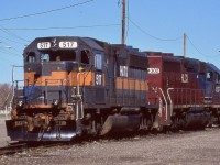 Galt yard was once an interesting place to visit. It was here that CP often stored power for the locals serving not just Toyota but the entire line up to Kitchener. The late 1990's found CP very power hungry leasing numerous GP40's and SD40's. While CP did end up purchasing a group of former Guilford/B&M GP40's from Helm leasing, the 517 was not one of them. Starting life as Boston & Maine 313, the unit is seen coupled to HLCX 4302, formerly NYC 3095. The two units would spend the majority of their time on CP working locals and turn jobs before eventually being returned. As for Galt yard today, it is a shadow of its former self. Most of the yard tracks have been removed along with the motive power storage track. Today local power is stored in the new Wolverton yard to the west.