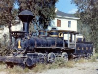 When I first arrived in Dawson City during the summer of 1982 I had no idea that I would find a group of old steam locomotives sitting in town! They were in various states of disrepair and I was attracted to them like a magnet to a nail. Whitehorse, steam locomotives OK, Dawson City, steam locomotives? That it was time to learn a little, most assuredly. Almost all of them had yellow numbers painted on them. They all belonged to the "Klondike Mines Railway" a short line between Dawson City and Sulfur Springs. The line was about 32 miles long. It's gauge was 3 ft 0 inches. The attached picture is of KMR #1 a Brooks Mogul (2-6-0) built in 1881. It is one of the oldest locomotives preserved in Canada. Built for the KCR in the USA then sold to the Alberta Railway and Coal Co, and sold again to the YP&Y, after the WP&Y was done with it she was barged up river to Dawson City to end it's active life. Today it rests in the Dawson City museum locomotive shelter and is being cosmetically restored.