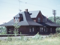 This outdated structure was torn down in the early 1980s. McKerrow station had outlived its usefulness, and like many others along the northern lines; living quarters for now departed agents was a thing of the past. Replacing the building was a modern compact MoW office and storage building. And the Huron Central power has replaced the CP.
Note in 1976 this station was still active. It was located at the junction of the CPR and the old Algoma Eastern that came up from Espanola (Little Current Sub) only a couple of miles south. The location, with its small yard and wye is still rather active; due to its proximity to the Pulp and Paper mill at Espanola. Driving that long stretch from the SOO to Sudbury, following the HCR can be rather quiet, but usually something can be found on the line working at McKerrow.
