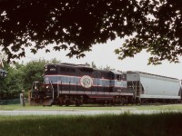 A true veteran, OBRY 1000 changed little from the day it rolled off the assembly line other than fresh paint as it moved from owner to owner. It was the OBRY's first unit and only one to carry the railroads name, the rest would wear full Cando paint. After several years of service along the line to Orangeville it was eventually bumped by rebuilt GP9RM's and sent to another Cando operation. Sadly a couple years ago it was returned to Manitoba and scrapped. The sight of a leased MP15 on today's OBRY just doesn't have the same affect these days as these old Geeps. This day 1000 had just finished working the CP interchange and was on the move northward after a quick coffee stop at a local Tim Hortons.  