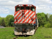 On May 26, 2020 Ontario Southland Railway (OSRX) set-off M-420(W)’s 644 and 647 for interchange with CN in Guelph, Ontario. Earlier in the spring, these two units along with 641 and 646 were sold to Quebec-based shortline Chemin de fer Sartigan. All four M-420(W)’s are former BC Rail units that were built by MLW in 1973. All four units had arrived on OSR during 2003.
<br>
Here former OSR M-420(W)’s 647 and 644 are viewed spending a Sunday morning in CN’s XV yard in Guelph as they await the next CN L533, which will lift the pair for the start of their trip to Quebec. 
