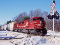 There was a time when SD40's and SD60's dominated most trains on the Hamilton sub. It was nice having the GE's not qualified over the subdivision for a while but that didn't last too long. Train 262 often had long cuts of Auto-max cars traveling to and from the Honda plant in Alliston but unfortunately when the production of the Acura MDX there ended so did the need for the oversized racks. The SOO SD60's were a nice treat and are greatly missed these days. This day a set of SOO SD60M and SD60 are in charge of 262 as the head southbound near Flamboro.