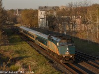 VIAs in golden light.
A westbound via slows to a stop to let passengers board at Brockville last month.