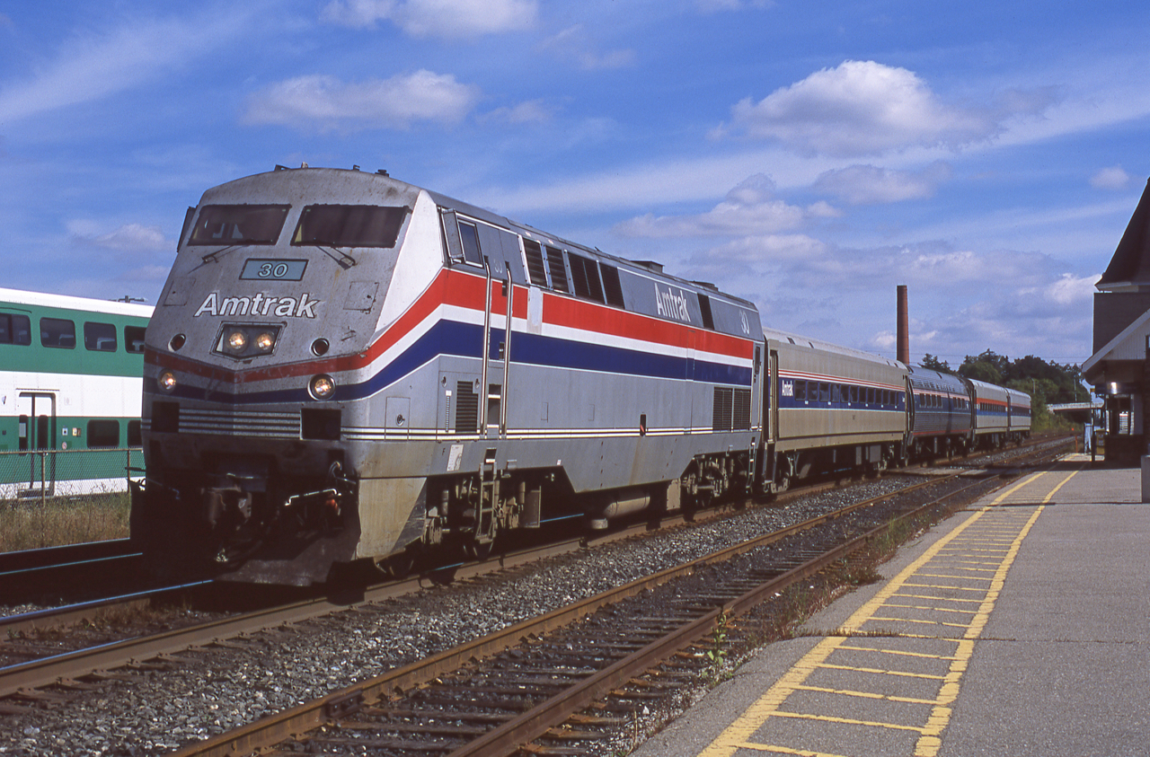 Good old VIA 685 was an enjoyable addition to the already wide variety one could expect to see on the Halton Sub on a Sunday morning as it utilized Amtrak equipment for many years.  AMTK 30 was one of the last units to wear Amtrak's phase III paint scheme before eventually being repainted in 2005.  It is seen here leading a mixed up set of coaches in a variety of schemes into Georgetown station.