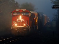 The sun  has been up for about 20 minutes, and the fog is just starting to lift on what will be another hot humid day in Southern Ontario. With nothing but the GO train rush to wiggle through, 234 is on it's last leg of the overnight run from Detroit to Toronto...with an extraordinary lashup.