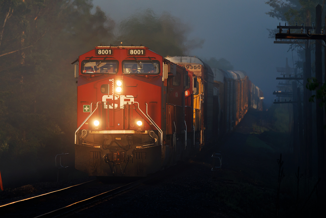 The sun  has been up for about 20 minutes, and the fog is just starting to lift on what will be another hot humid day in Southern Ontario. With nothing but the GO train rush to wiggle through, 234 is on it's last leg of the overnight run from Detroit to Toronto...with an extraordinary lashup.
