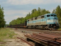 CP CWR train 4WMA-31 slowly rolls through Essa with a matching pair of Blue Barns headed for a meet at Baxter with 113, then following 112 ultimately tying up in track 9 at Spence after dumping rail in the Buckskin area. 