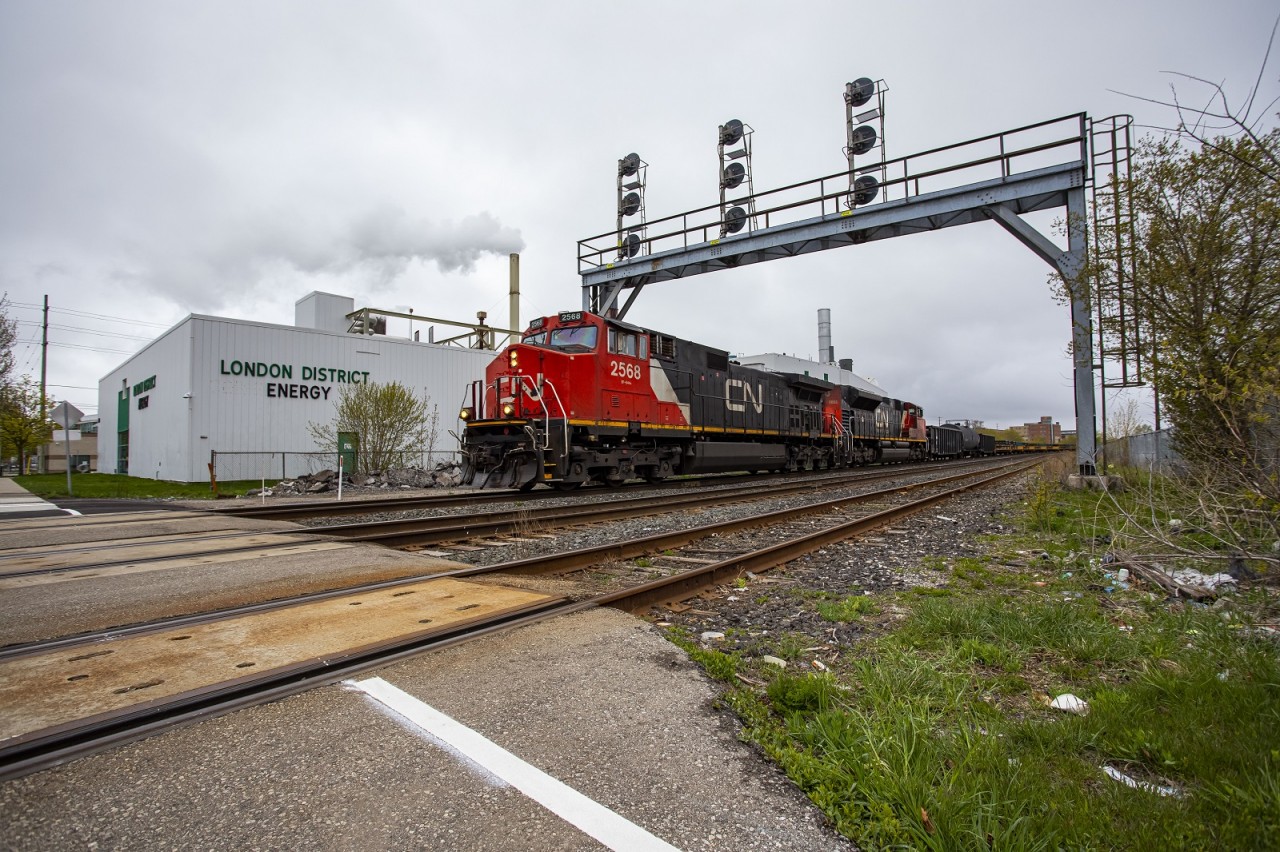 CN A402 passes the London District Energy building on Colborne St in Downtown London.