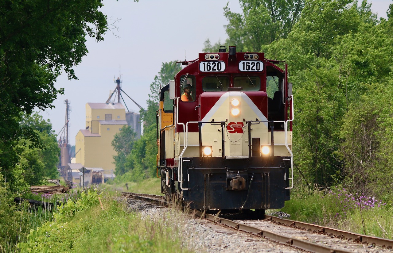 Such a lush and vibrant time of year. Fresh spring colour can really make photos pop. OSR's Woodstock job is seen heading back to the siding at Cami after moving around a cut of hoppers left earlier in the morning at the potash facility in Putnum seen in the distance by the St. Thomas job on their way to St. Thomas. I am missing the common sight of OSR's MLW units but at the same time I really can't complain about chop nose veteran GP9's.