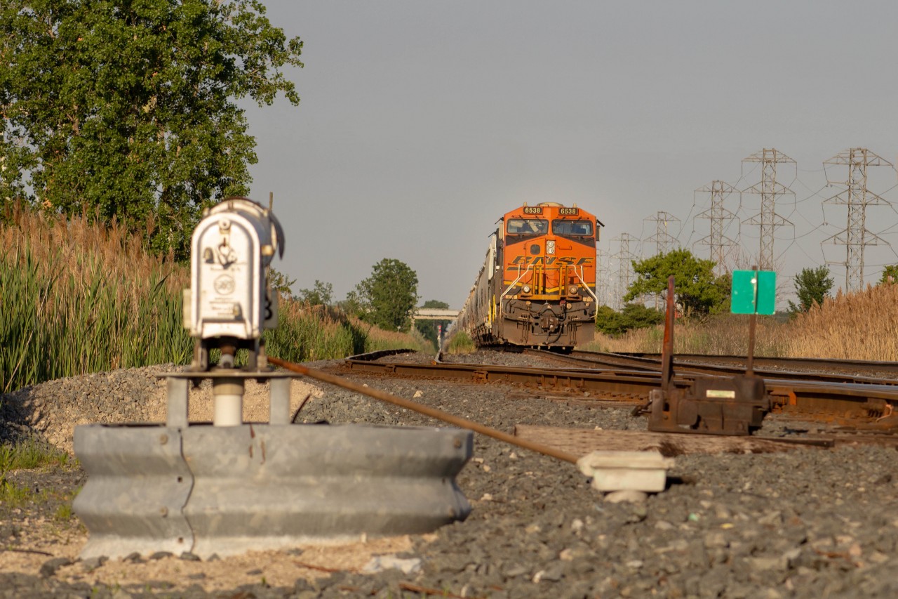 CP 341 Has a set of foreign power units including a BNSF leader and a new Norfolk Southern engine, an AC44C6M. These engines were brought by Toronto from Cp 235 a day prior. This CP 341 is an empty grain train from the ETR (Essex Terminal Railway) returning the cars to St Paul. The cars were brought in by a Cp 340, which came by almost 2 weeks before.... This train has its train built by a local gathering the empty grain cars from ETR and is waiting for a crew to take them home, sitting at the siding in Walkerville JCt for almost a whole day.