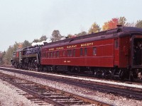 <br>
<br>
   Mountain Type, Class  U – 1 – f    performs road switcher duties.
<br>
<br>
   UCRS car #13, former CPR Solarium Cape Race, resides at the Toronto Railway Museum ( ex CPR
 John Street roundhouse).
<br>
<br>
   At CN Washago, September 29, 1979 Kodachrome by S.Danko
<br>
<br>
   More Washago:
<br>
<br>
     <a href="http://www.railpictures.ca/?attachment_id=  13389">  First #122  </a>
<br>
<br>
