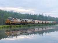 A pair of ex CREX ponies power 730 as they head by the "unnamed lake", approaching Saint John, New Brunswick, their final destination.  