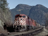 Westbound CP 9010 at Agassiz, January 22 1995. Sold to CMQ 2015 and re-acquired by CP when they merged with CMQ in 2020. Info: CPDIESELROSTER. Anyone know what its status is today? 