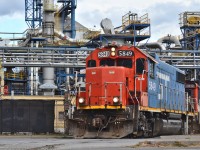 5849 shoves into Shell with what appeared to be very little clearance between the plow and crossing, the crossing of course winning. A nice reminder for both 6420 and 5849's time in Hamilton. 