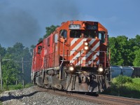 Rolling thunder is a good description hearing these three charge west out of Guelph Junction with 3018 taking the charge. 3018 has been somewhat captive to Southern Ontario for the last year now, on various jobs like T96, TK22? ( Haggy Job ) T76 as well as the transfer between Woodstock and Wolverton ( the T# escapes me ) Currently 3018 is back in Toronto, awaiting its future assignment, TE11 next please? 