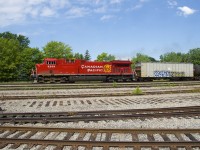 CP 8208 (ex-CP 8560) leads CP 650 past the Lasalle Yard, which was partly torn up recently. The track at the bottom is still in use and leads to the Lasalle Loop Spur, which still has two active clients.