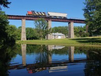 CN L568 crosses over Rotary Park and Trout Creek, a small tributary of the Thames River in St. Mary's. This would have been a perfect reflection, but some nearby ducks decided they wanted to go for a swim as the train approached. What can you do haha. Unfortunately, CN 1408 and other GMD1s are now retired and off CN's roster. Their fates are unknown at the moment. 