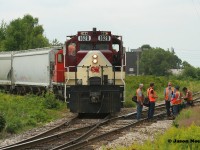 The last Ontario Southland Railway (OSR) Job #1 re-crew is occurring as a group of railfan’s take photos, capturing the official last day of OSR operations on the Guelph Junction Railway (GJR) in Guelph.
