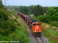 Nearing Guelph after a long slow journey, W933 is dumping ballast on the Guelph subdivision for Metrolinx with a long Herzog ballast train in tow with a few of our RP.CA regulars following along. This was quite the surprise, apparently this train was supposed to run at night, but they decided to run it in daylight.