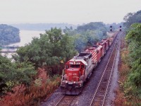 It was a muggy overcast morning but definitely a photo worthy consist this day. Back then it was often a crap shoot whether CP trains would take the Hamilton subdivision up to the Galt sub. or the CN shortcut to the CANPA sub. Often CP 167 would take the CN as it made switching easier at Obico yard. Today this is all a fading memory and everything has been rebuilt at Bayview Jct. The SOO SD40's were a treat to catch, but catching a red barn and ex NS SD40 "B" made it even more special this day. wish I caught more CP train on the CN but glad I caught the few I did.