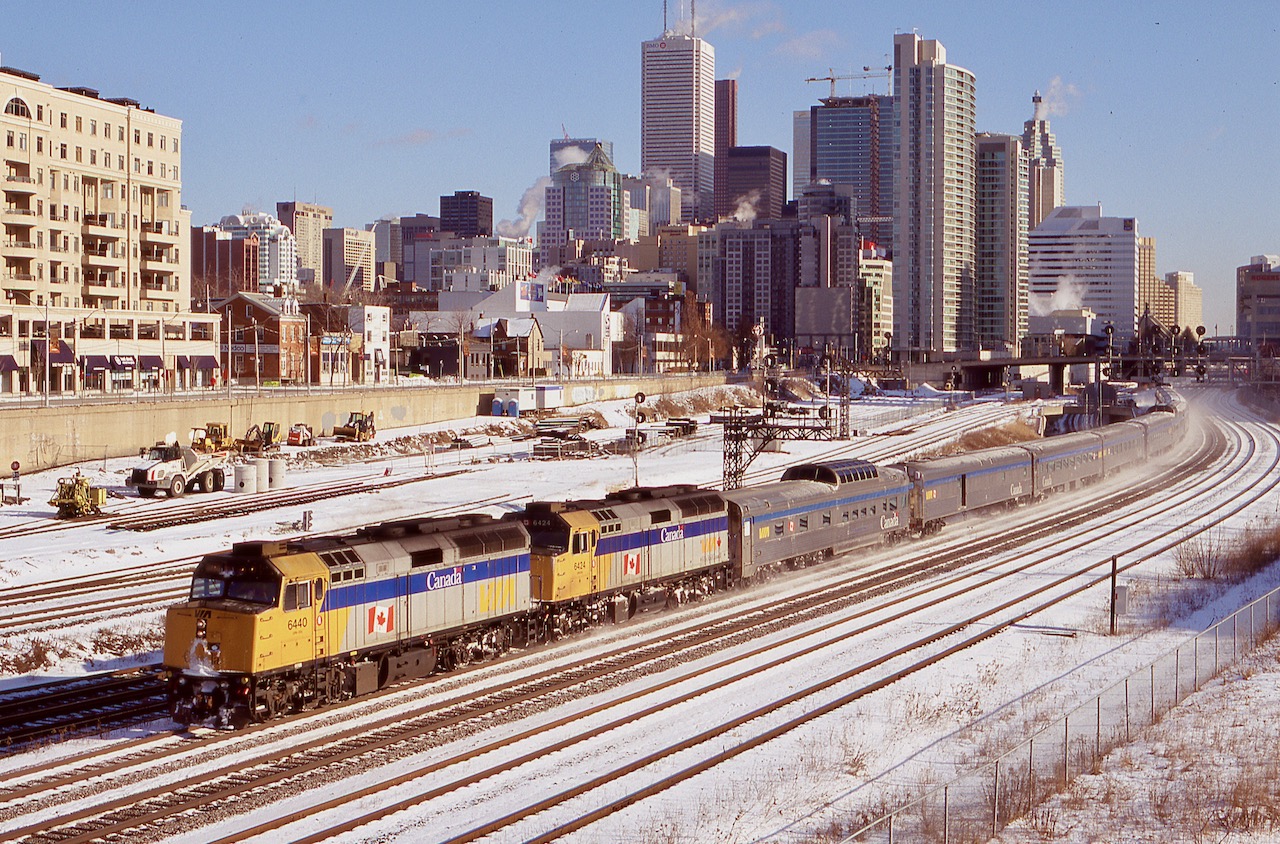 I haven't spent much time on the Bathurst street bridge over the years, but I am glad I did this day, as my shots of VIA 1 & 2 over the years are very limited. This day the train was heading to the maintenance facility after dropping passengers at Union station. I'm guessing placing the tail car on the head end was done at Union to eliminate trying to wye the entire train at Mimico, instead only having to wye the power and one car. Just a guess. I really need to revisit this spot one day soon.