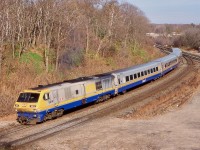 Late in their careers VIA's LRC engine were hard to catch west of Toronto. I only caught them a couple of times including this day as well weathered 6914 is in charge of train 73 as it heads onto the Dundas sub. at Bayview Jct. Most of the time the units could be found often in pairs on express trains 66/67 between Toronto and Montreal. Thankfully a couple survive today in Canada as museum pieces. 