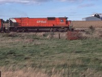 <br>
<br>
  The beauty of those MLW M630's under load: the unique chugging sound of that 251 ALCO designed engine....
<br>
<br>
   Through the Northumberland Hills, CP Rail 4570 East captured on Kodachrome October 8, 1979
<br>
<br>

