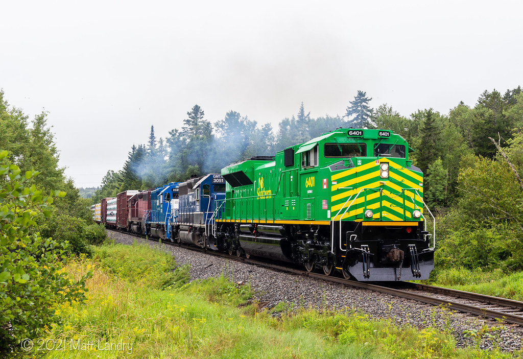 On it's maiden voyage, NBSR 6401, ex Norfolk Southern, powers New Brunswick Southern Railway train 907 shortly after departing Saint John, New Brunswick. Finally nice to see NBSR's new engine in service, after months of being in the shops at Mayfield, Kentucky.
