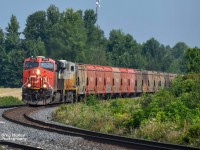 CN B730 flys past Brechin East at 60 MPH with CN 3936 (Ex CREX 1408) trailing