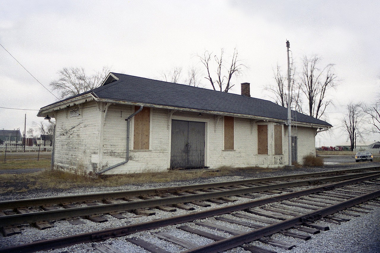 The poor old Dresden station dating from the days when Pere Marquette ruled the line thru here was already boarded up and awaiting its' fate when I visited back in late 1976.  I understand it survived; at least for awhile........relocated to be a restaurant but affected by fire......current status unknown. Possibly long gone.
Of course information would be appreciated.