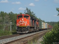 August 22nd, 2021 @ 15:30, CN A407 at Springhill Junction, MP 60, CN Springhill sub, with CN 8944, CN 8877 and 192 axles. This is a new location for me, 1/2 mile west of the VIA flag stop.