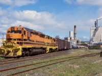 Originally a part of the Algoma Eastern Railroad, the track from here once extended all the way to South Baymouth. It was cut back years ago to serve what I believe was a quarry, but I could be wrong, nevertheless by my trip in 2001 there was no service beyond the paper mill in Espanola and I believe the rest of the rails were slowly being removed. There were no complaints this day as a former SP SD45 and ex Chessie GP9 came into view while working the paper mill. Unfortunately not too long after the veteran EMD's were replaced with former CN GP40-2W's and all of HCRY's lines have had a questionable existence, always on the brink of ending operations. For now operations continue but its always a question of for how long.