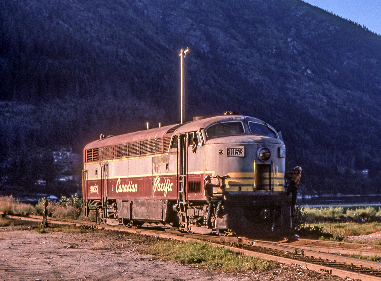 CP 4053 is being turned on the wye at Nelson, British Columbia on July 31, 1974.