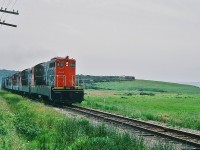 <br>
<br>
   The Narrow Gauge: that owned 58 diesel locomotives....
<br>
<br>
   The Narrow Gauge: where the daily freight trains had a 548 rail route mile mainline run...
<br>
<br>
   The Narrow Gauge: imaged here, the daily eastbound is hours into the twenty four hour run to mile zero.
<br>
<br>
   The Time Travel: Thirty Nine summers ago on  August 2, 1982,  Terra Transport #910 East near Red Rocks Newfoundland, Kodachrome by S.Danko
<br>
<br>
   The Location: in the background is St. George's Bay, part of the Gulf of St. Lawrence, 
<br>
<br>
   The Assistance: given I was there (The) Once, Ken Pieroway may be able to assist with The Location detail...  
<br>
<br>
   The Power:  four GMD 1956 to 1960 built  NF210's: TT#910 / TT#940 / TT#917 / TT#919 (CN noodle)  
<br>
<br>
   The Tow: TT#918  in CN zebra livery ( ground out relay issue) & seventy +  rail cars and  TT van #6053....
<br>
<br>
   The Noteworthy: the Terra Transport experiment was a successful implementation of an intermodal containers system. 
<br>
<br>
   The Rail Route Miles Comparison: 
<br>
<br>
    The Terra Transport Port-aux-Basque to St.John's: 548 miles
<br>
<br>
   The ONR Northland – Northlander: Union to Cochrane Ontario 482 miles 
<br>
<br>
    The CN Sarnia Ontario to CN Drummondville Quebec: 571 miles.
<br>
<br>
     <a href="http://www.railpictures.ca/?attachment_id=  7860 ">  The Black Duck  </a>
<br>
<br>
   The Sdfourty
